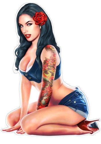 Adesivo pinup rosa nera