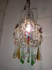 Grazioso lampadario d'epoca ferro cristalli  multicolor  Old Chandelier Lustre