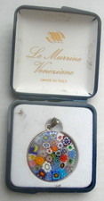 LE MURRINE VENEZIANE : pendentif VERRE MILLEFIORI DE MURANO et ARGENT 925