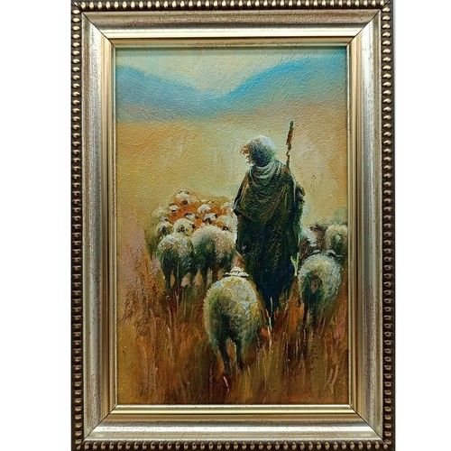 Pastore pecora dipinto olio