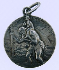 MEDAGLIA IN ARGENTO MOTO E STEMMA ARALDICO IN  SMALTO S. CRISTOFORO COD.M106