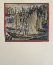 Piccoli acquerelli di pescherecci nel porto espresso di Berlino 1926