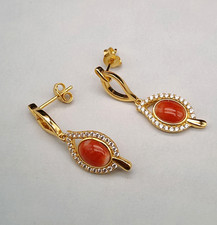 Eleganti orecchini donna vero corallo argento 925 plac oro giallo made in Italy