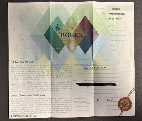 Rolex certificate datejust - certificate,