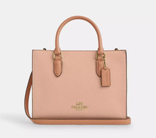 Borsa Coach Maggie piccola tote bag in tela firmata colorblock rosa sabbia CB...