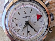 Cronografo vintage anni 40/50 Croton Clamshell Big Eye con tutte le casse SS, funziona bene