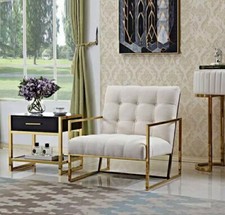 Chesterfield Poltrona Chesterfield Sedia Beige Oro Acciaio Inox Samtstoff