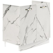 Mobile Sottolavello Cucina Componibile Mobiletto Bianco Effetto Marmo con 2 Ante