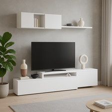 Parete attrezzata mobile soggiorno TV mensola scomparti 200 cm sospeso bianco