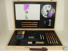  SET DA DISEGNO IN COFANETTO IN LEGNO 31 PEZZI  MATITE PASTELLI OLIO