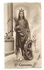 SANTINO VINTAGE, IMMAGINE SACRA - SANTA CATERINA CON LA RUOTA - ANTICO