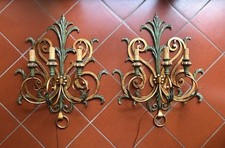  COPPIA DI LAMPADARI DA PARETE (APPLIQUE) IN FERRO E LEGNO LACCATO DEGLI ANNI 50