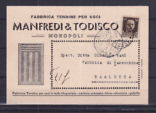 MANFREDI E TODISCO MONOPOLI FABBRICA TENDINE - CARTOLINA VIAGGIATA 1936