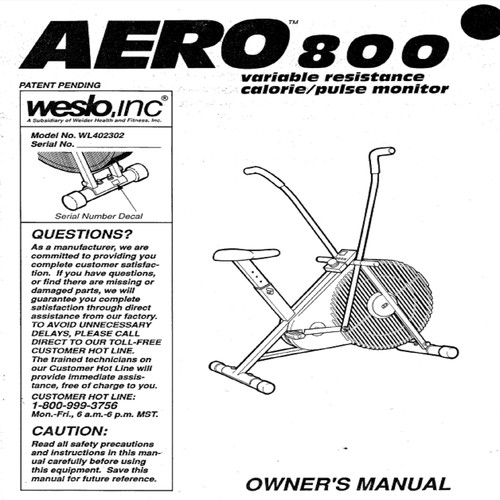 Weslo aero 800 wl402302 - weslo,