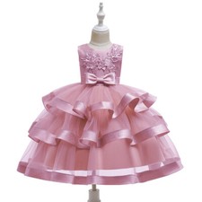Abito Vestito Bambina Principessa Pizzo Cerimonia Festa  4-8anni Rosa Antic Tutu