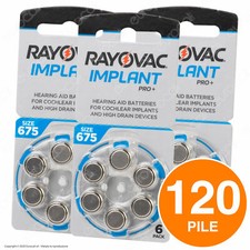 120 Batterie PILE RAYOVAC Implant PRO+ 675 per Protesi Acustiche Cocleari Udito