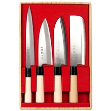 Set 4 Coltelli  Giapponese SASHIMI NAKIRI SANTOKU DEBA Lama in Acciaio INOX