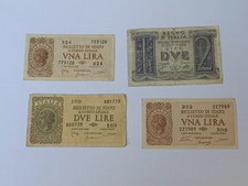 BIGLIETTI DI STATO LOTTO 4 BANCONOTE 2 LIRE E 1 LIRA1939 E 1944