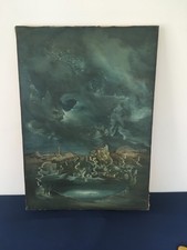 Quadro moderno olio su tela (datato 1972, firma non identificata), da restaurare