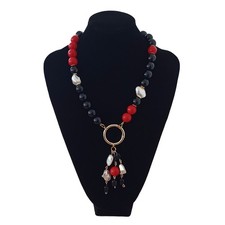 collana pietre dure nere onice e rosse giada con pendente bijoux regalo signora