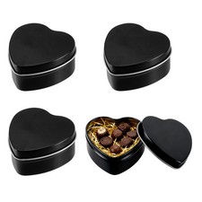 Confezione da 4 Contenitori in Latta Cuore 2,4x2,3x1,1" con Coperchi, Nero