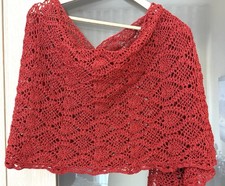 Bellissima Stola Coprispalle  Scialle Elegante  ad uncinetto Rosso Fili Metalliz