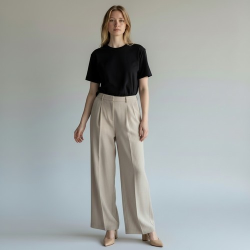 Mango beige pinstripe - mango, print