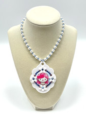 Collana Tarina Tarantino x Hello Kitty testa rosa sposa perla cristallo blu nuova con etichetta