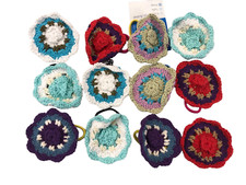 12 ELASTICI PER CAPELLI FORMA FIORI ALL'UNCINETTO FERMAGLI ACCONCIATURA CM 7