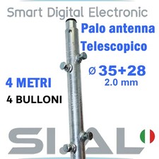 Palo antenna telescopico 4 metri robusto spessore 2mm con 4 bulloni acciaio M10