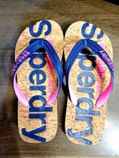 SUPERDRY, sandalo donna, blu/rosa, plantare in sughero con maxi logo.