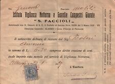 1929 - RICEVUTA " ISTITUTO DI VIGILANZA S. FACCIOLI " ALASSIO - GUARDIE GIURATE.