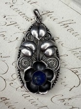 Ciondolo catena vintage "FWC" argento 800 sodalite ges. fiore protetto art déco