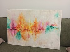 Quadro Moderno Materico dipinto Mano SuTela Colorato Astratto Arancione Rosa Art