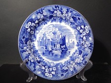 ANTICO AUTENTICO PIATTO PORCELLANA WEDGWOOD FERRARA META' 800 BIANCO BLU #