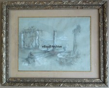 AMALFI veduta dai Cappuccini 1850 ca. disegno lumeggiato a biacca raro firmato