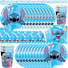 KIT COORDINATO STITCH COMPLEANNO 61 PEZZI PIATTI BICCHIERI TOVAGLIOLI TOVAGLIA