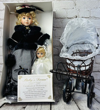 Baby's Dream Doll Victoria & Baby Elizabeth Porcelain With Stroller New In Box