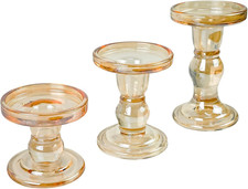 3 Pz Portacandele in Vetro Ambrato, Candelabro per Φ 7,6 Cm Candele Lunghe Conic