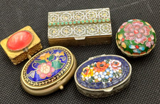 SCATOLETTE PORTAPILLOLE DA COLLEZIONE VARI METALLI + CLOISONNE - 5 PEZZI