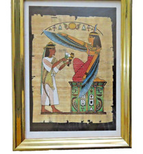 Pittura egizia pleitesia su papiro. Quadro incorniciato.