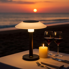 MeLiTec Lampada da Tavolo Solare SO47, USB-C, Bianco e Nero, Lampada da Tavolo Solare Moderna