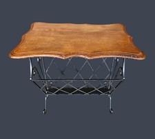 TAVOLINO PORTA OGGETTI CON SUPPORTO IN FERRO BATTUTO ORIGINALE DI EPOCA 900'