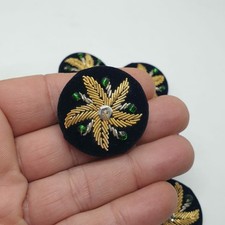 Lotto 6 Bottoni Vintage In Velluto Ricamato A Mano