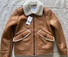 Giacca Bomber ZARA UOMO Cammello Taglia S Doppiopetto Finto Shearling AVIATORE NUOVO❤️
