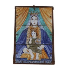 Quadro Antico Maiolica Legno Soggetto Sacro Italia XX Secolo Originale