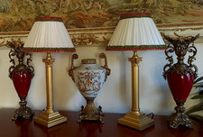 Corinthian Column Antique/Vintage Georgian Style Brass Table Lamps + Lampshades