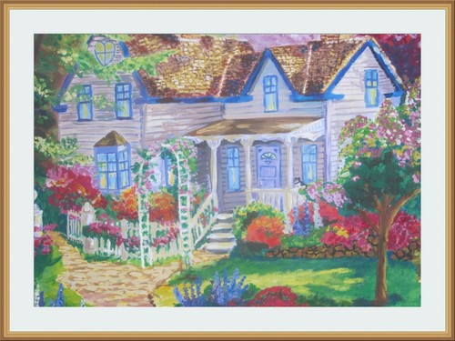 Quadro paesaggio gouache - paesaggio,