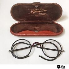 Antichi occhiali tondi in celluloide Ottico Garanino Savona 1930s (small) usati