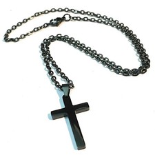 Collana rosario con croce in acciaio nero da uomo catenina girocollo inox 60 cm